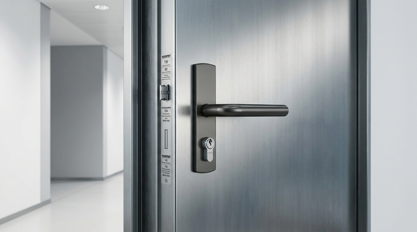 Feuerschutztür mit Feststellanlage in einem Gebäude