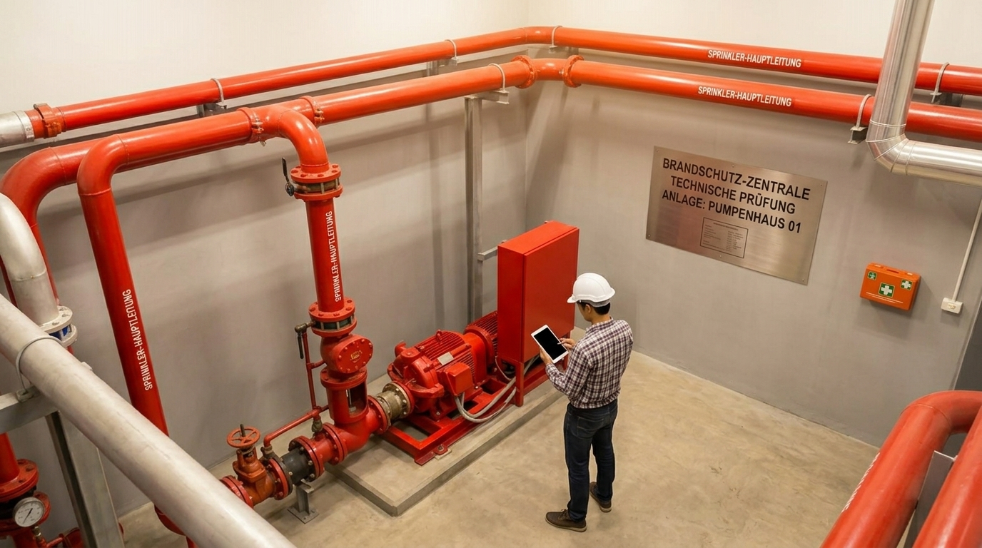 KUBUS-Fachmann bei der Inspektion einer Brandschutzanlage